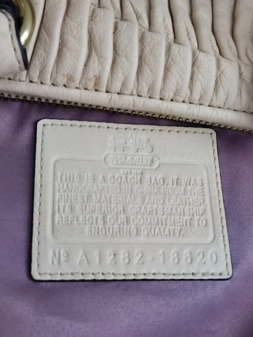Coach Sophia Gathered Beige Leather Satchel Handbag Purse